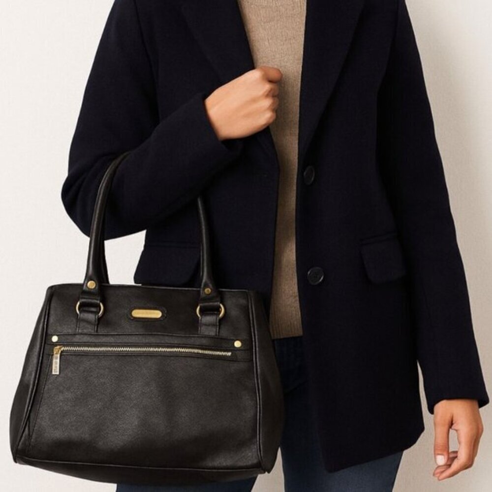 Anne Klein Women's Black Structured Satchel Tote Bag Medium